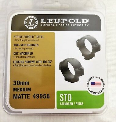 Leupold 49956 30mm Standard Rings Medium Steel Matte Black Std Med Ring 